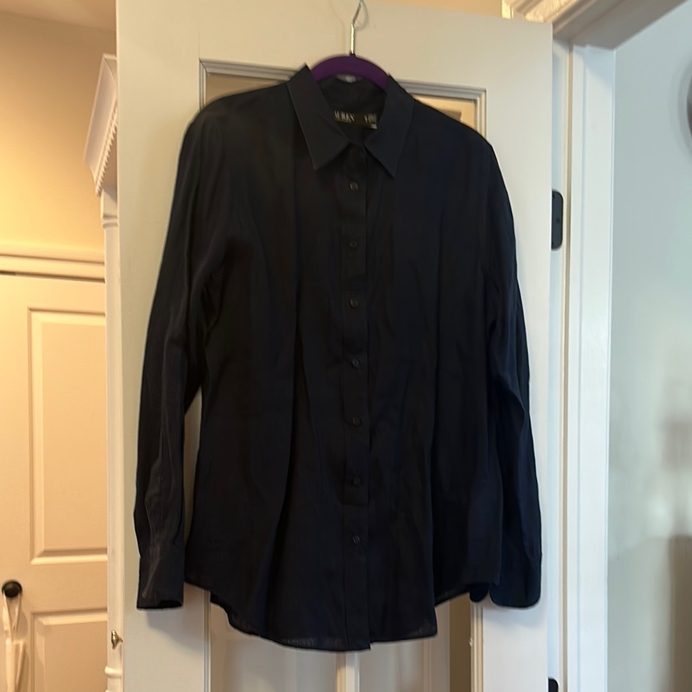 Lauren by Ralph Lauren Navy Linen Button-Up Shirt